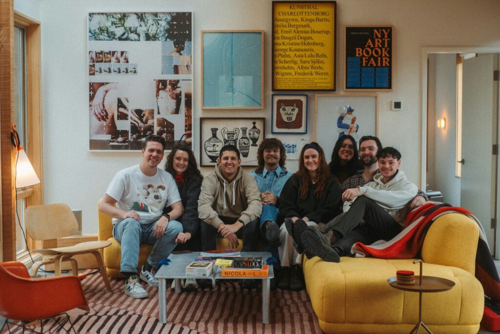 A group of people sitting on a couch