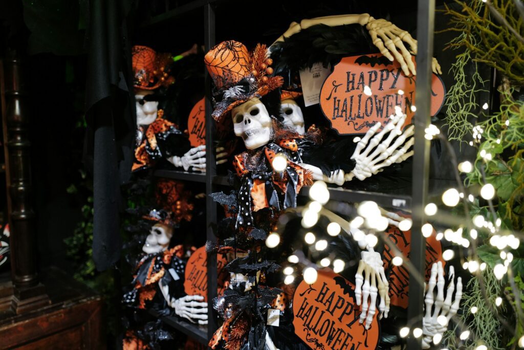 A display of halloween decorations in a store