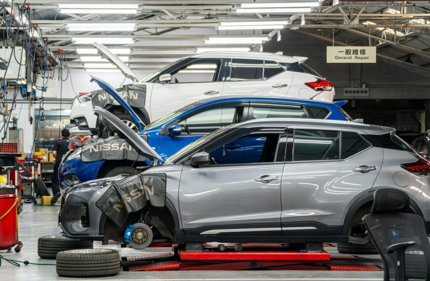 Cars being repaired in a workshop