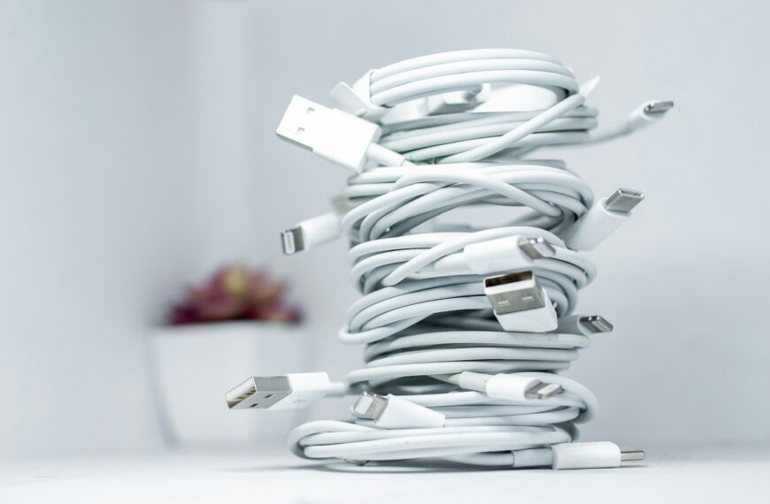 white usb cable on white table