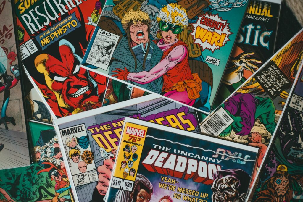 A collection of vintage Marvel comic books overlapping on a flat surface