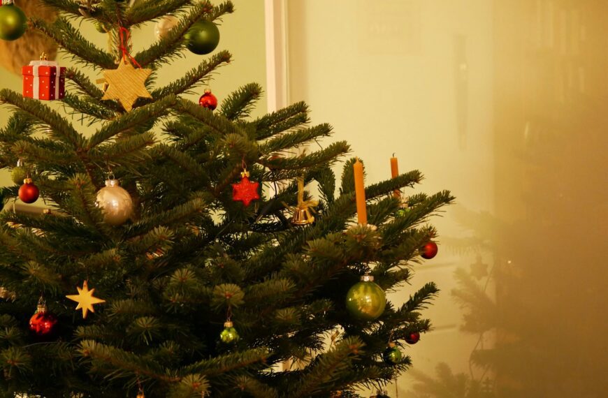 green christmas tree with baubles