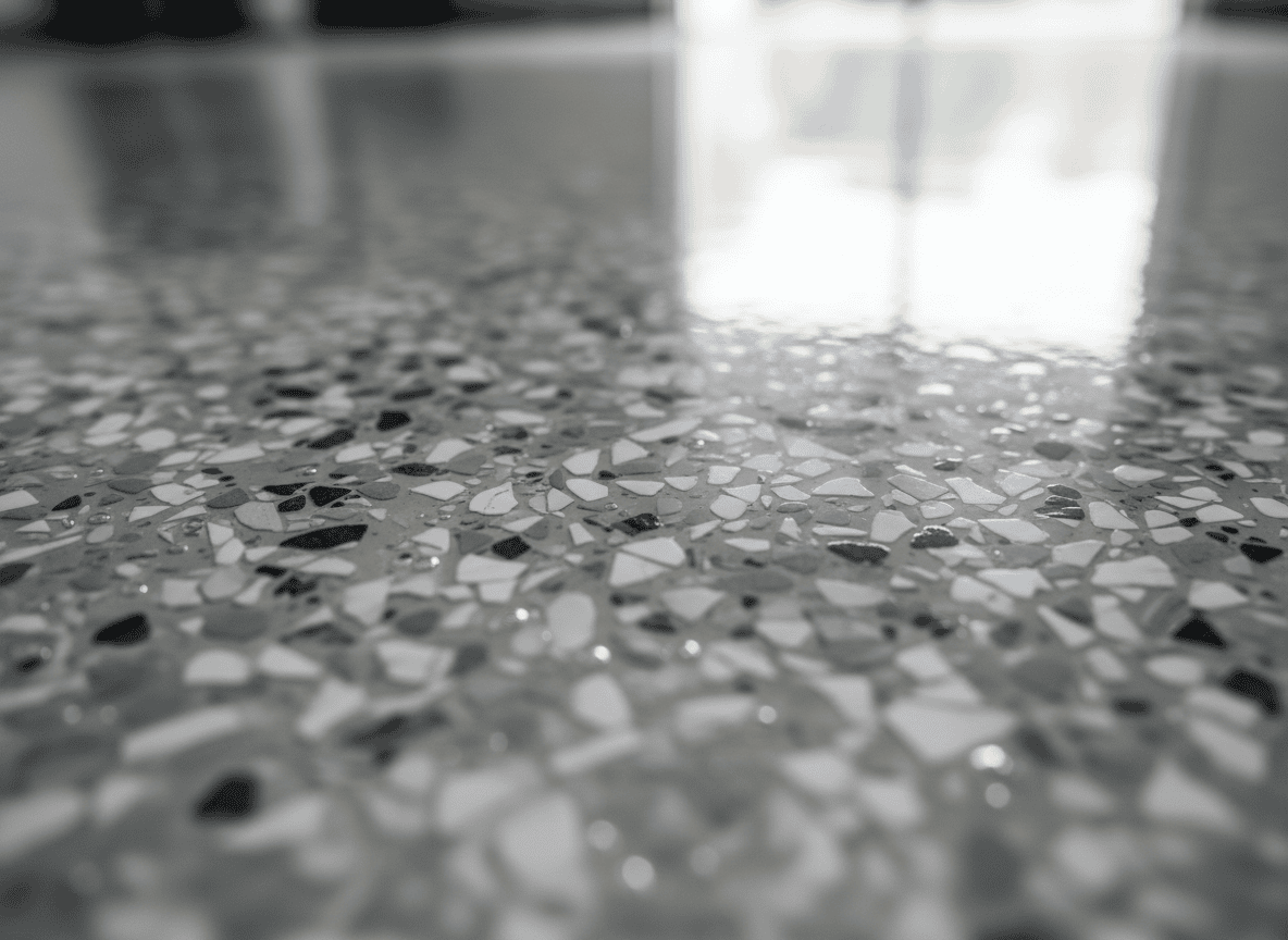 Close-up of decorative flake epoxy garage floor texture
