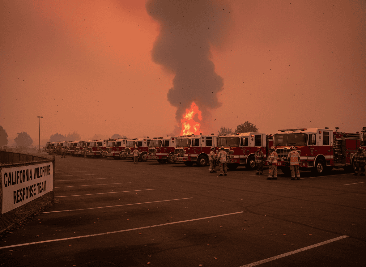 Firefighting crews and engines staged ahead of red flag warnings