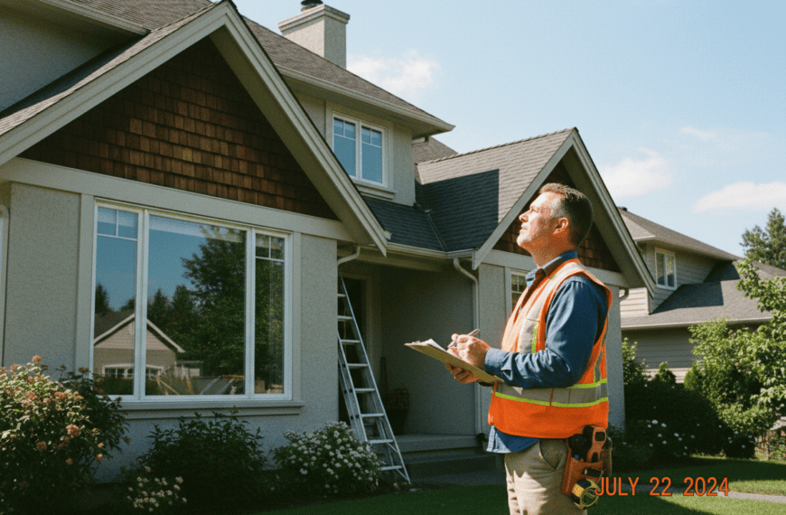 Home inspector holding a clipboard checklist while examining a house exterior