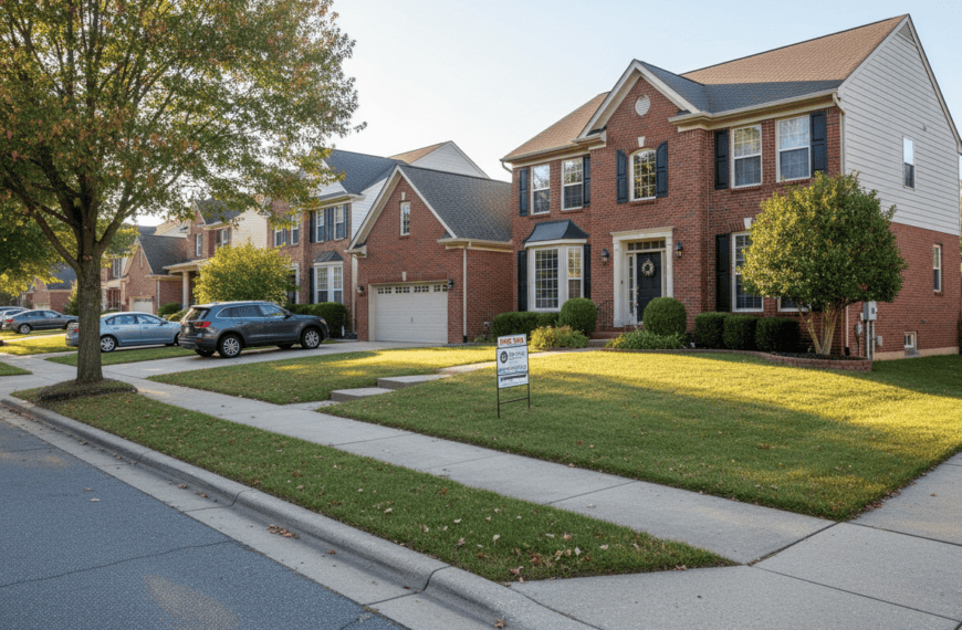 Suburban street with multiple for sale signs indicating rising housing inventory