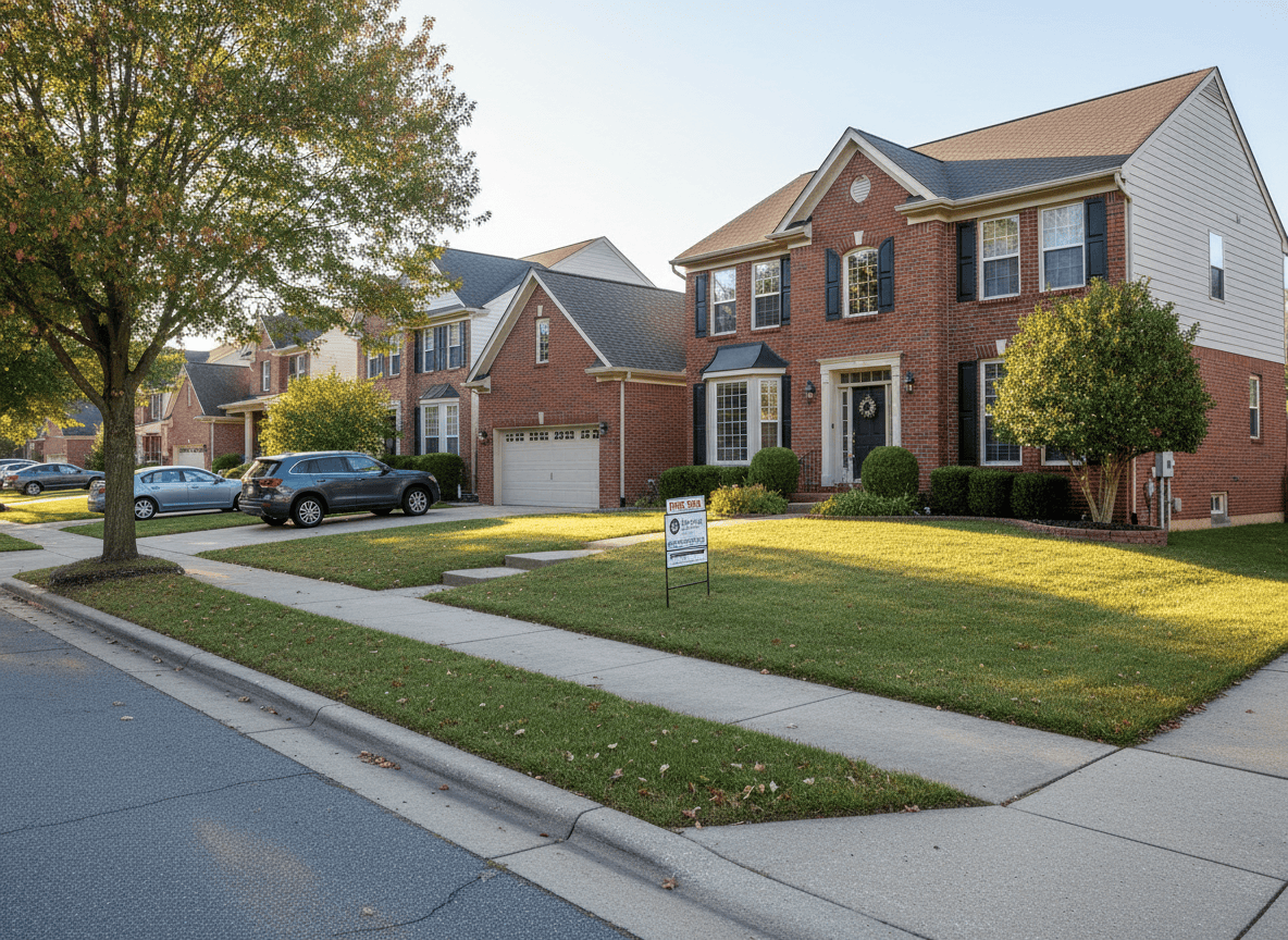 Suburban street with multiple for sale signs indicating rising housing inventory