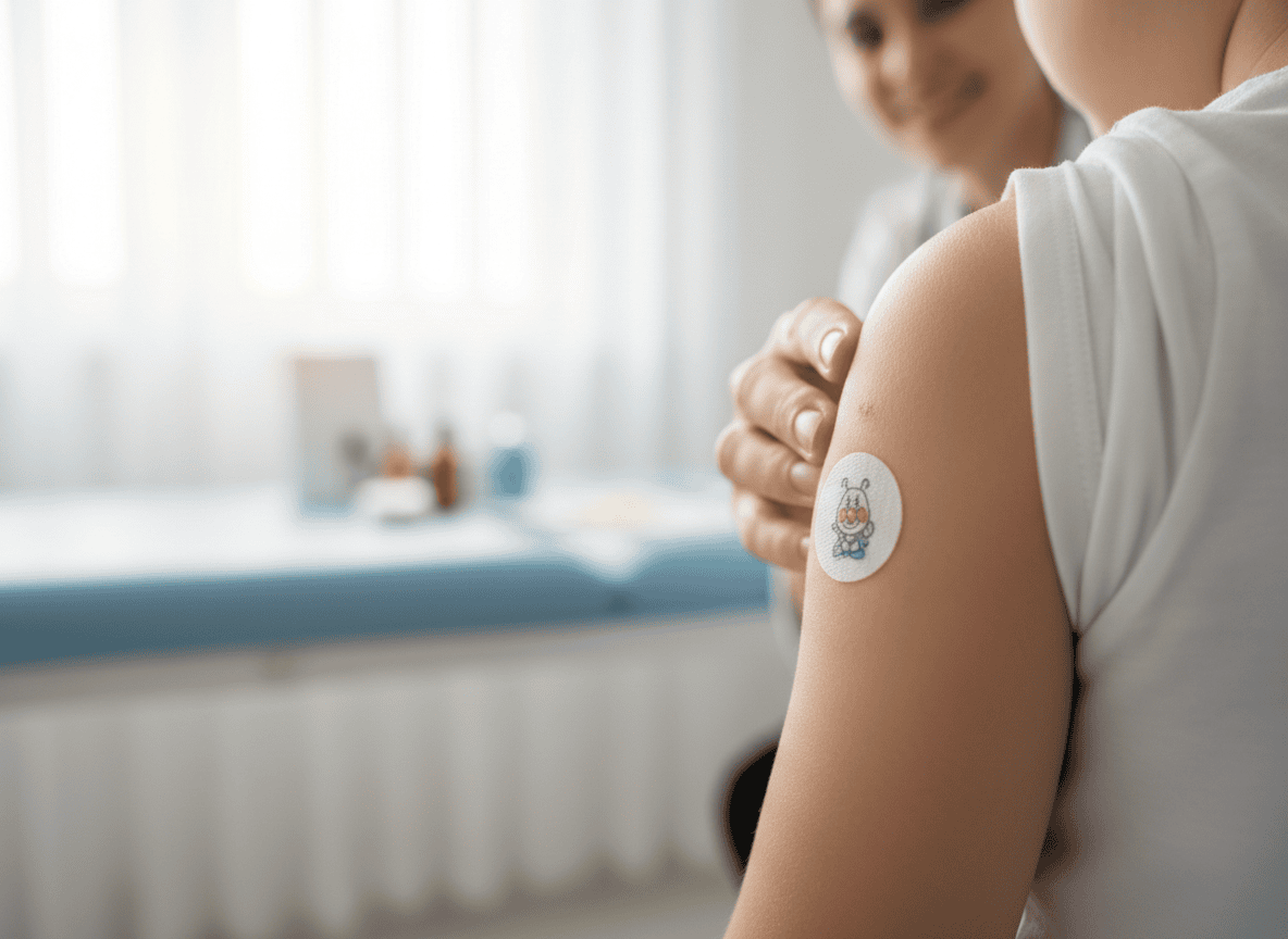 Bandage on a child's arm after receiving a vaccine