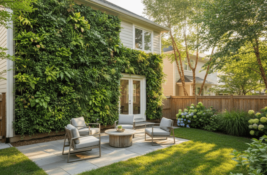 Vertical garden living wall covering the exterior wall of a home