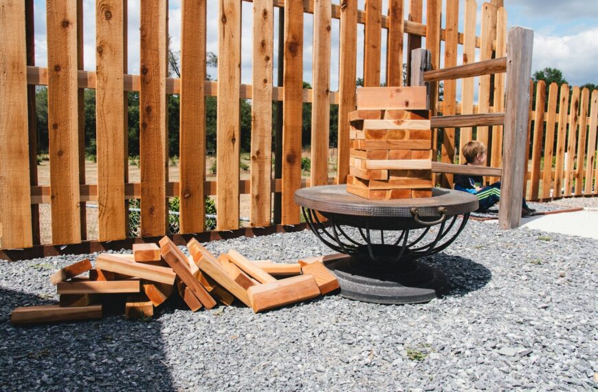 brown wooden fence on gray concrete floor
