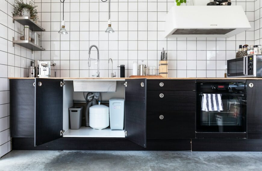 white and black kitchen cabinet