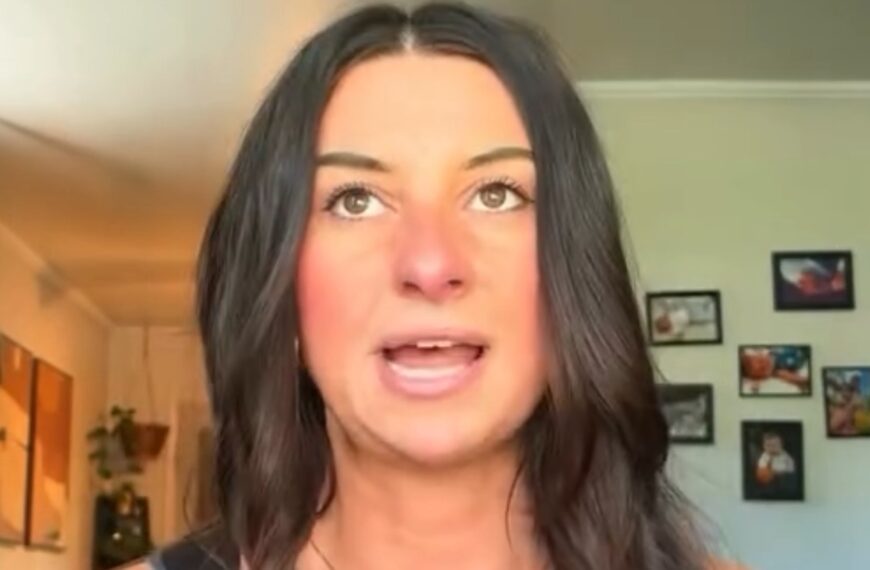 A mother speaking to the camera about the moment her infant found a stray pill on a hotel room floor, from her own Instagram reel