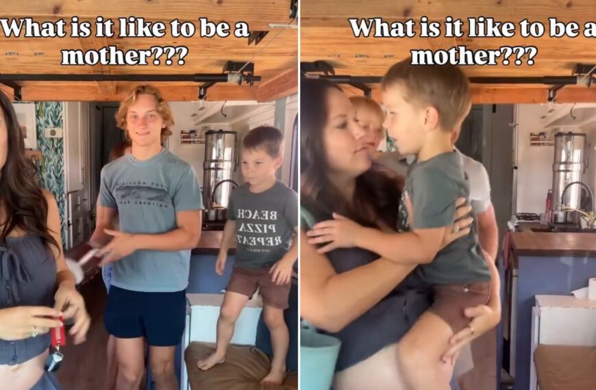 Two moments from an Instagram reel: a pregnant mother with her kids, then holding a child.
