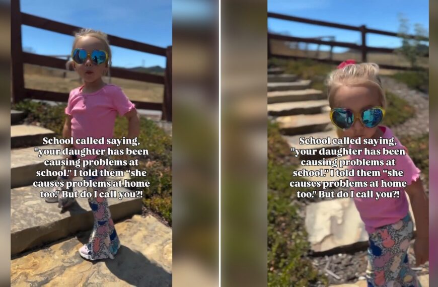Two moments from an Instagram reel: a toddler in sunglasses outdoors, then her standing on stone steps.