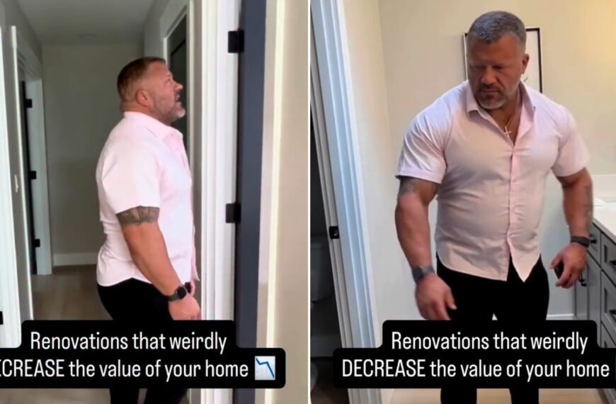 Creator walking through a hallway and a bathroom while listing renovations that lower a home's value