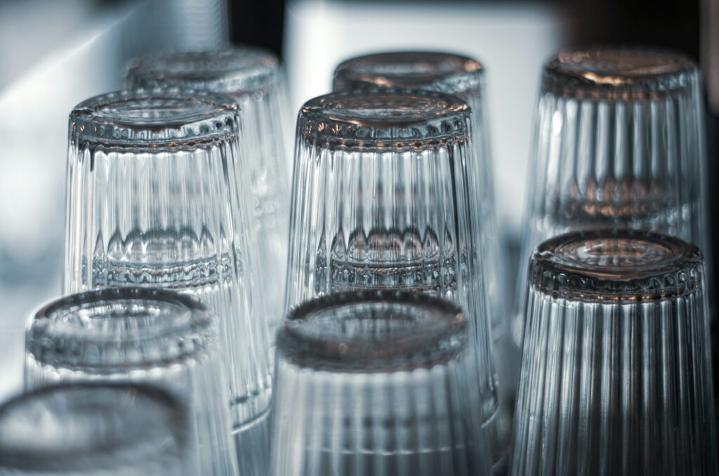 a close up of a bunch of glass cups