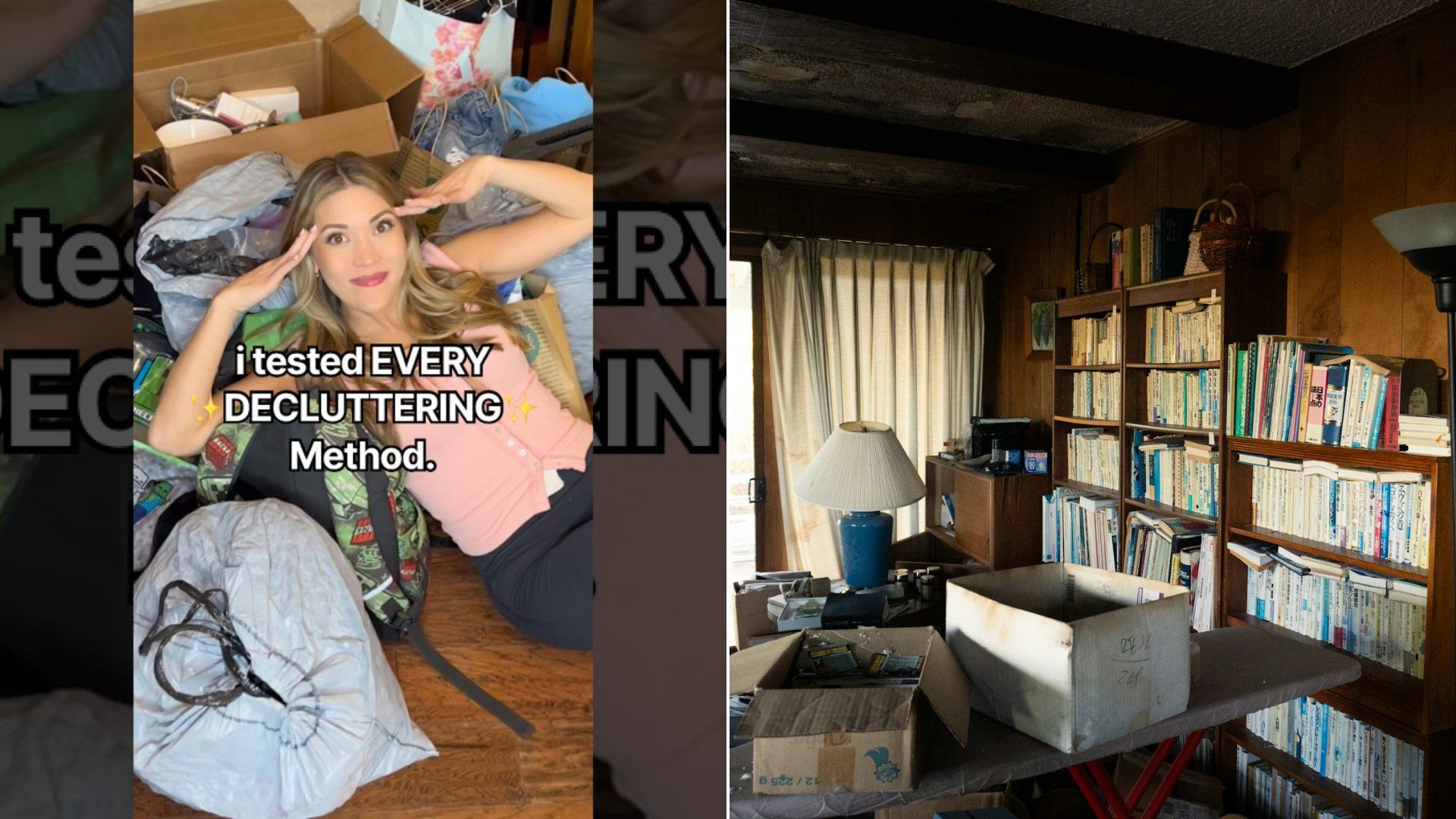 Decluttering methods being tested in a messy room