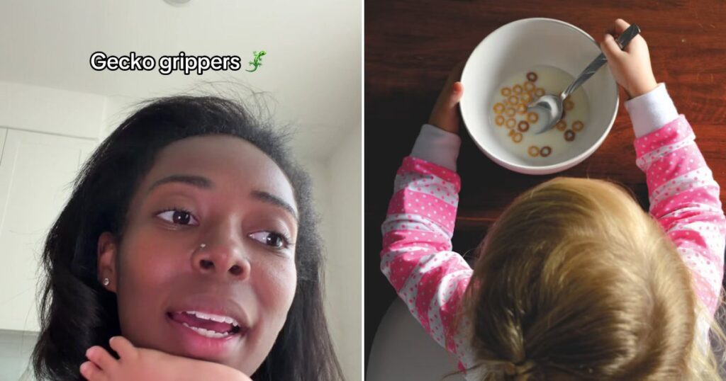 Toddler eating cereal