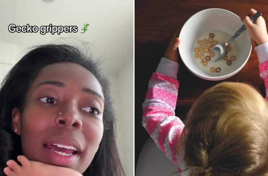 Toddler eating cereal
