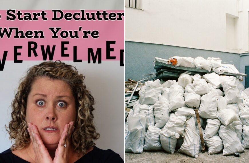 White garbage bags piled up on a concrete floor.