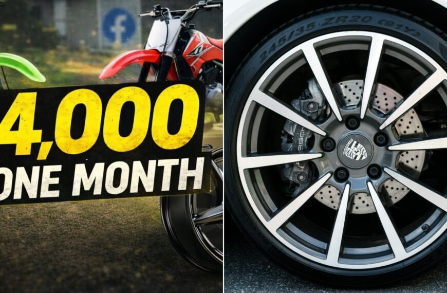 A flipping video cover about a Marketplace find beside a close view of a polished alloy car wheel.