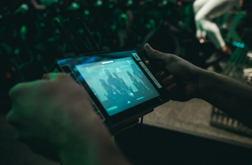 A person playing a game on a handheld device.
