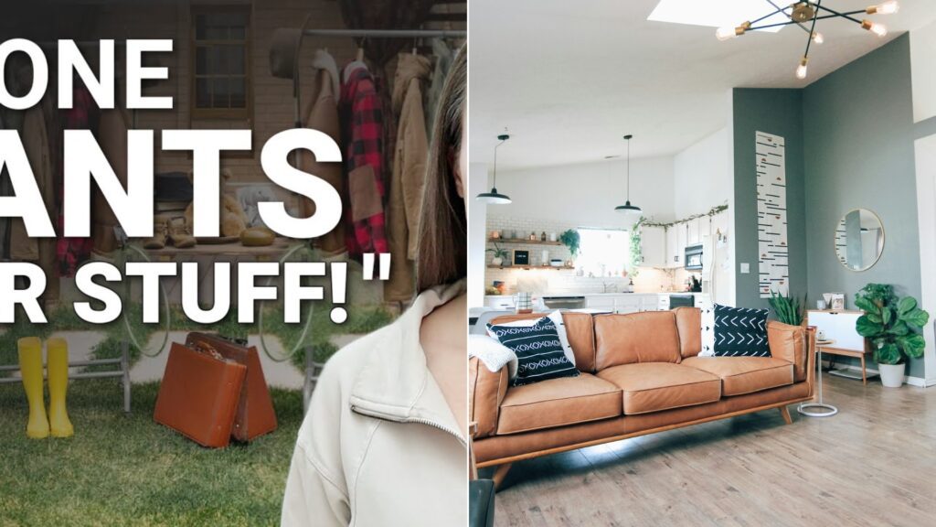A bright, tidy living room with a leather sofa and plants.