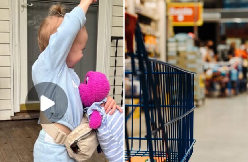 Grocery store aisle with a cart