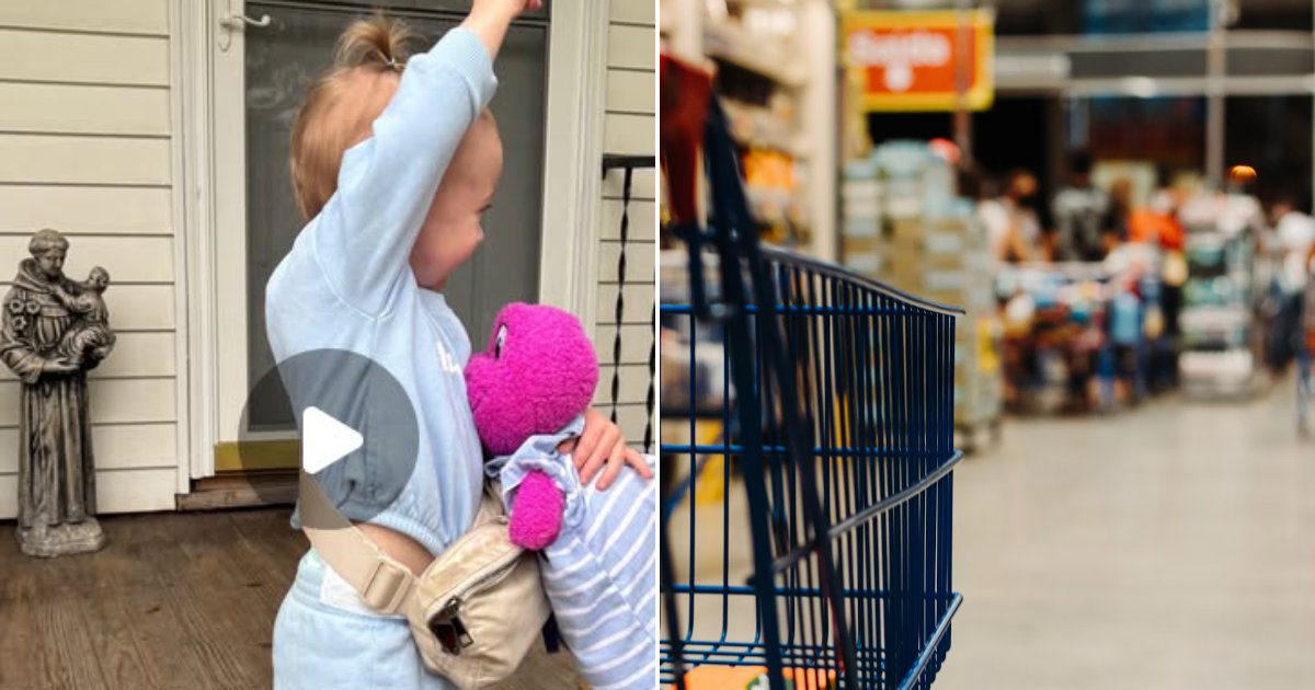 Grocery store aisle with a cart