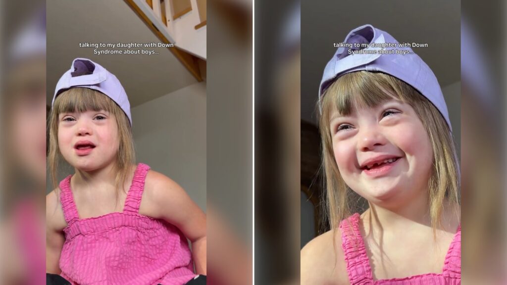 Two stills from an Instagram reel by @thesponslercrew: a girl in a pink top and backwards cap talking, then laughing.