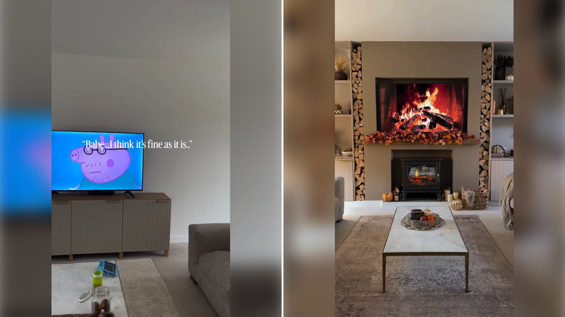 Two stills from an Instagram reel by @home_at_oldlands_drive.