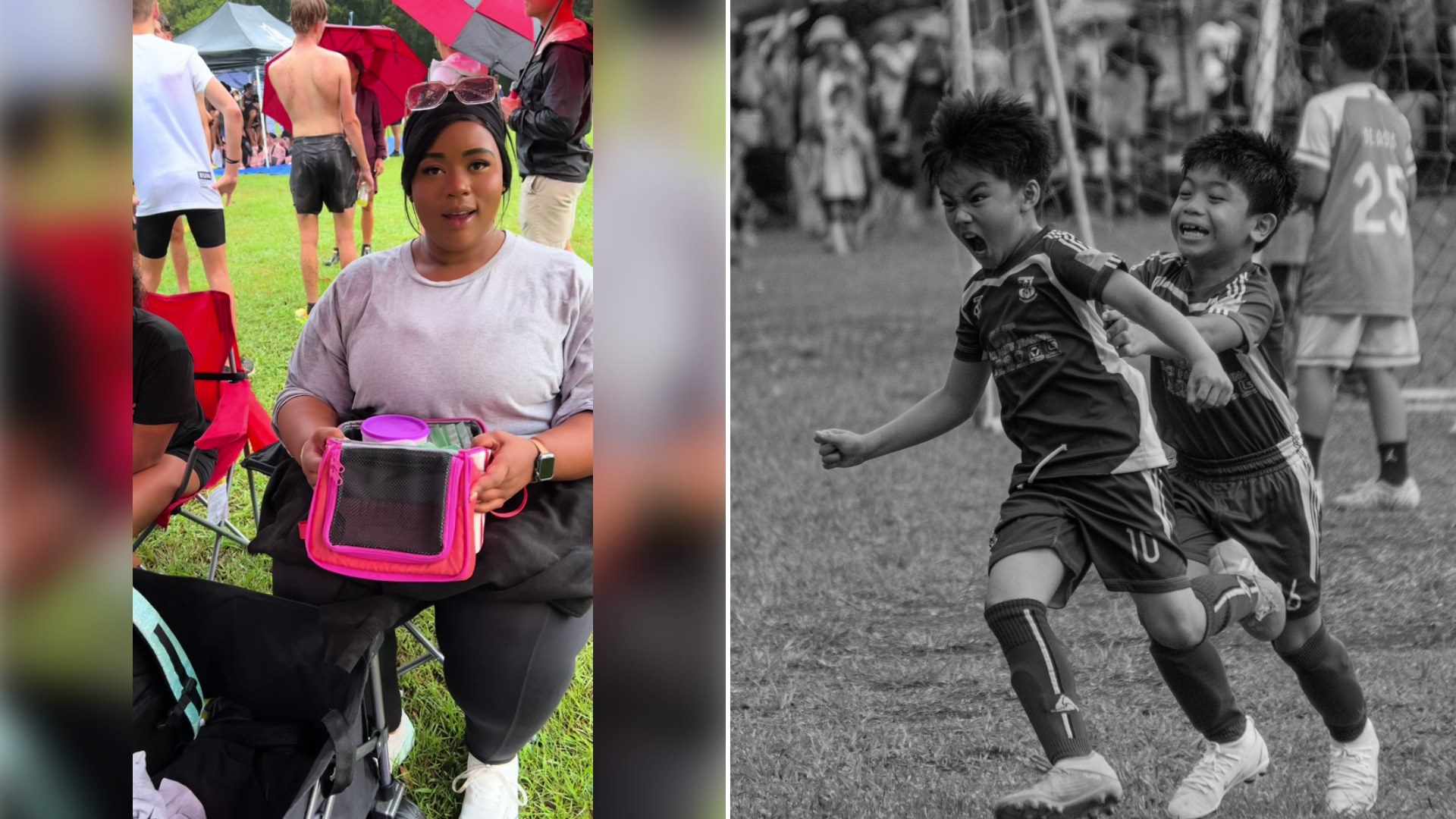 Left: cover still from a TikTok video by @bestofshaneise. Right: kids playing soccer (Unsplash photo by Bhong Bahala).
