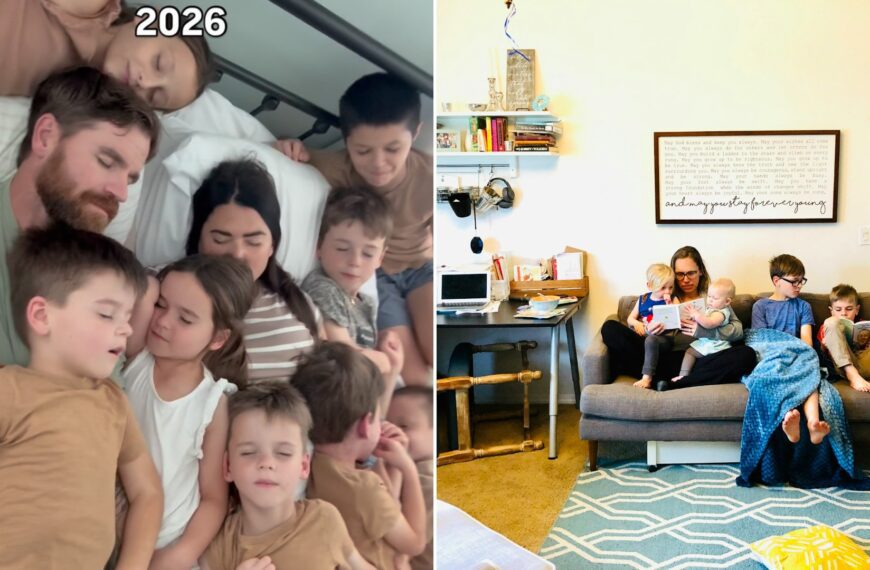 Left: cover still from an Instagram reel by @maxinelee_y. Right: a family resting together on a sofa (Unsplash photo by Brooks Rice).