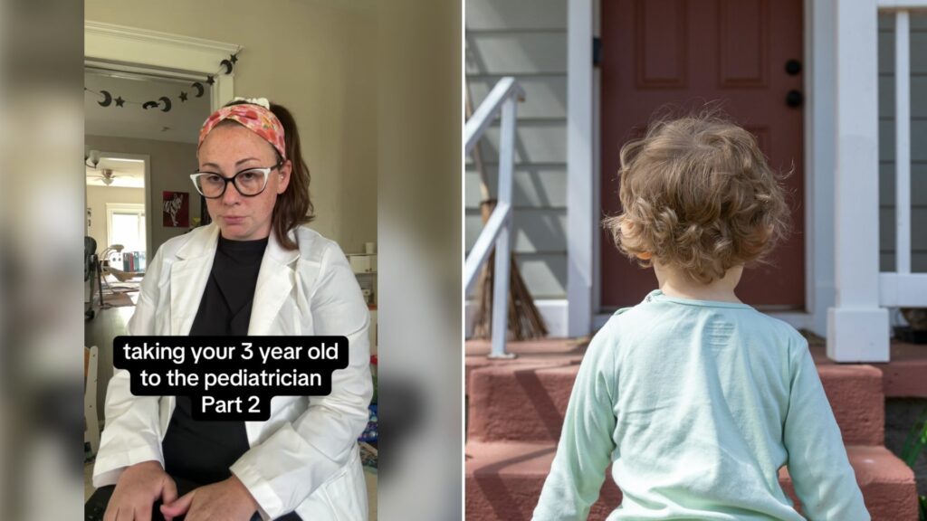 Left: cover still from a TikTok video by @caitlin.emmaline. Right: a girl standing on wooden stairs (Unsplash photo by Lyndse Ballew).