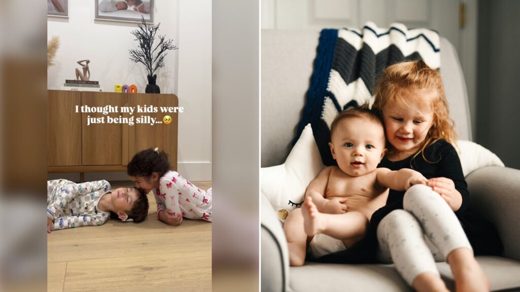 Left: cover still from a TikTok video by @cristalallure. Right: a woman carrying a baby (Unsplash photo by Christian Bowen).