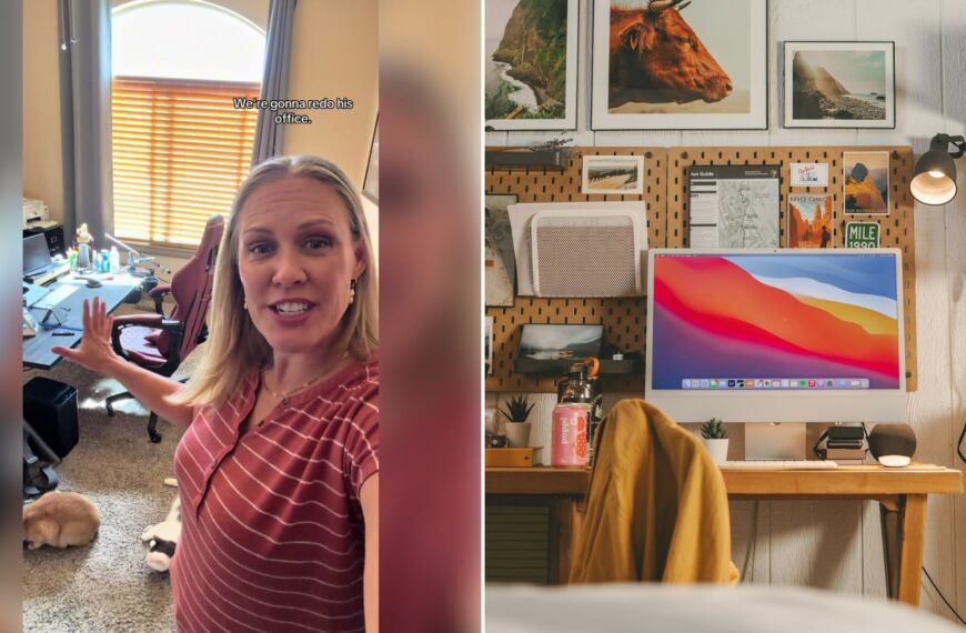 Left: cover still from a TikTok video by @camiwampus. Right: an at-home work station (Unsplash photo by Hans).