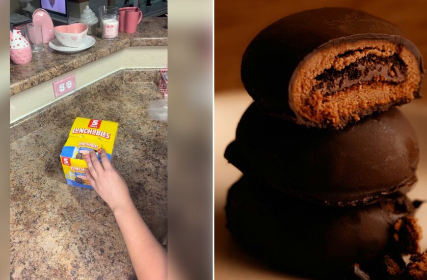 Left: cover still from an Instagram reel by @. Right: stacked chocolate sandwich cookies (Unsplash photo by jesni rawther).