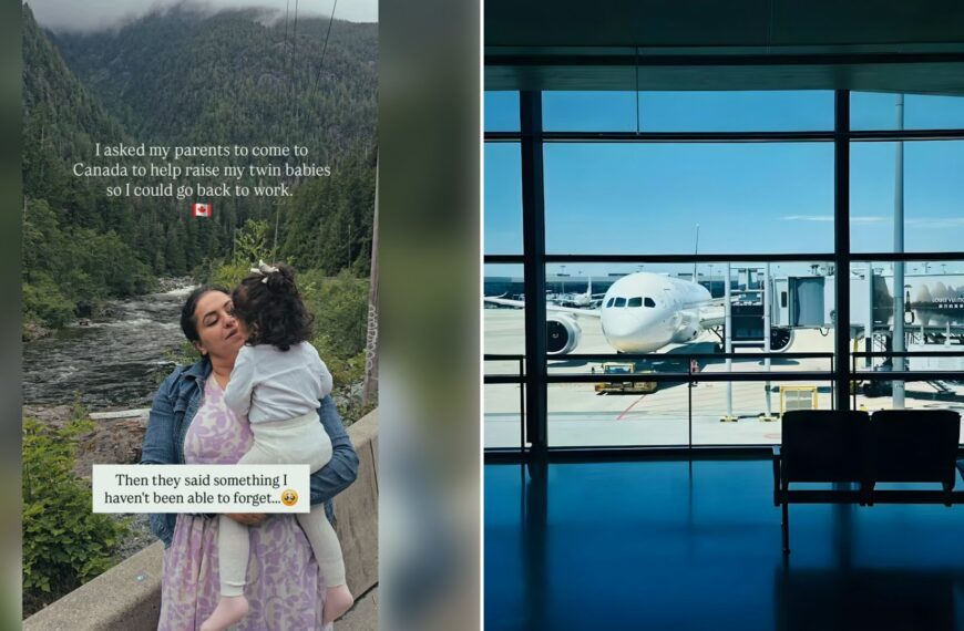 Left: cover still from an Instagram reel by @. Right: an airplane at an airport gate seen through a window (Unsplash photo by D YQ).