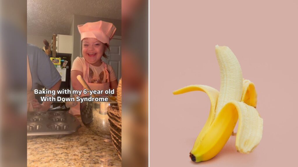 Left: cover still from an Instagram reel by @. Right: a half peeled banana (Unsplash photo by charlesdeluvio).