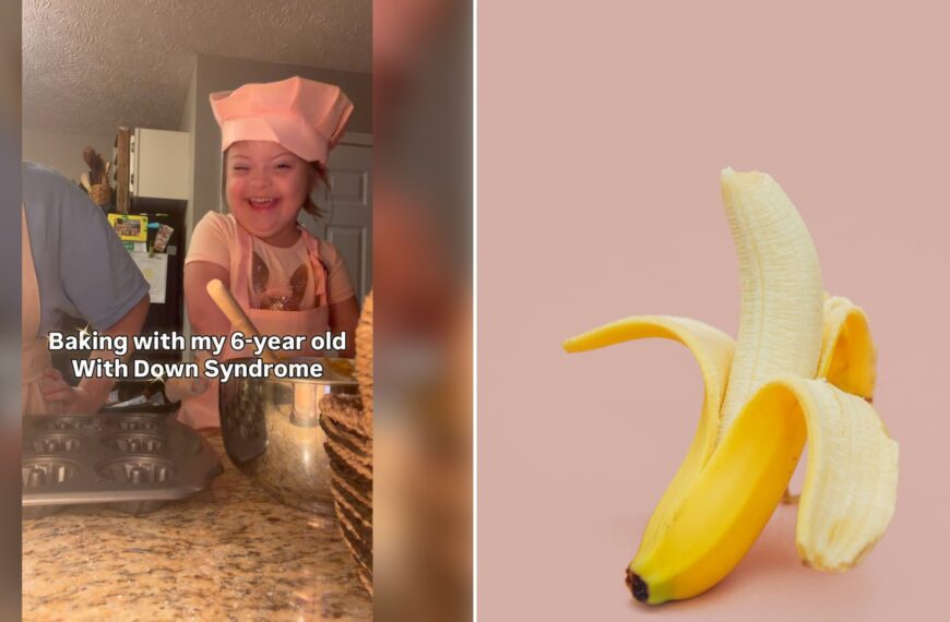 Left: cover still from an Instagram reel by @. Right: a half peeled banana (Unsplash photo by charlesdeluvio).