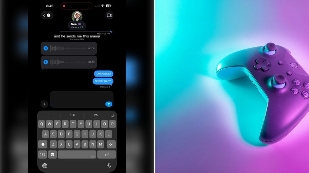 Left: cover still from an Instagram reel by @. Right: a wireless game controller in cyan and magenta neon light (Unsplash photo by Javier Martínez).