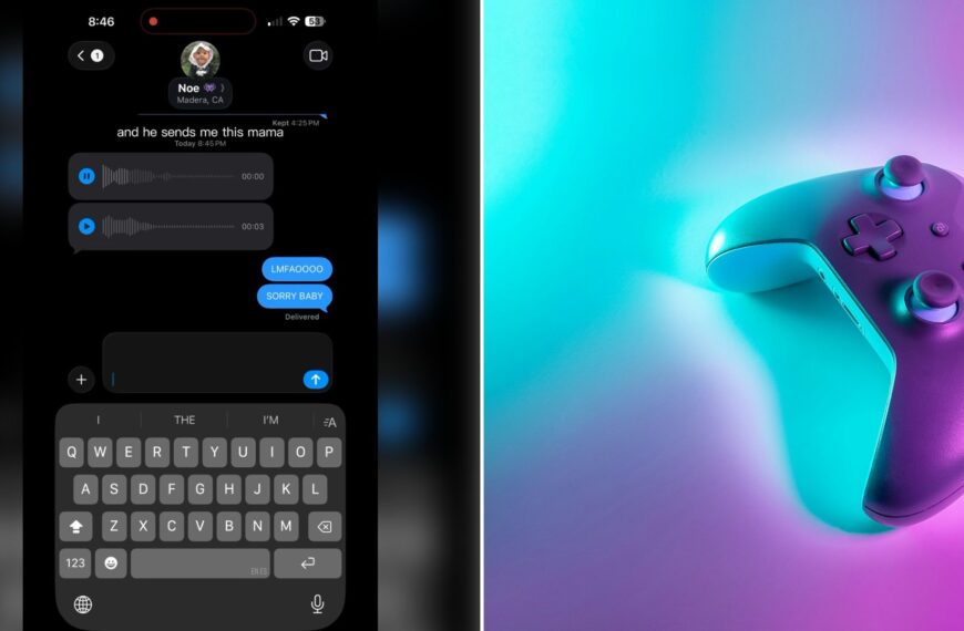 Left: cover still from an Instagram reel by @. Right: a wireless game controller in cyan and magenta neon light (Unsplash photo by Javier Martínez).
