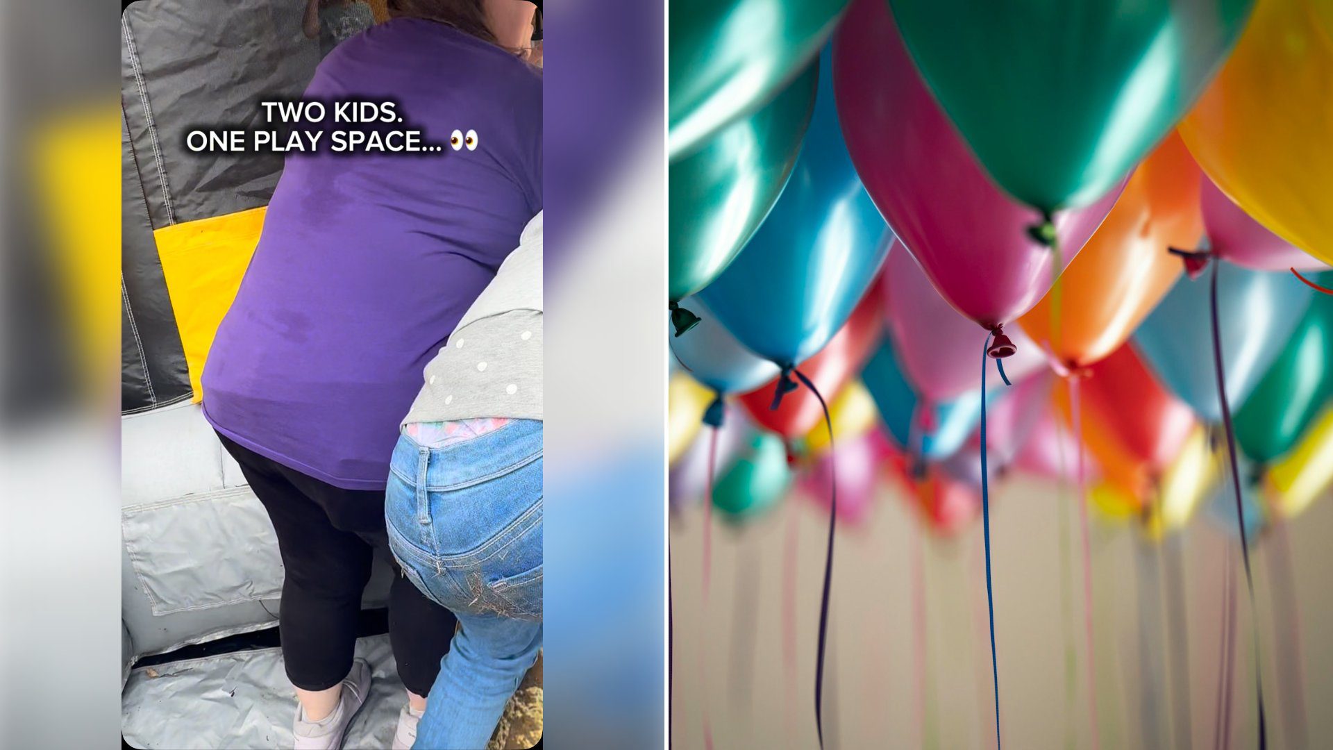 Left: cover still from an Instagram reel by @. Right: assorted-color balloons (Unsplash photo by Adi Goldstein).