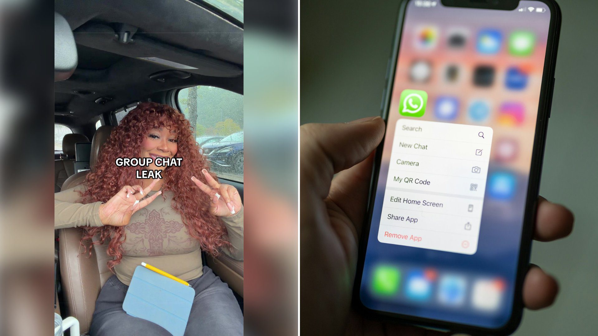 Left: cover still from a TikTok video by @summerreignhenning. Right: a person holding a smartphone (Unsplash photo by Dimitri Karastelev).