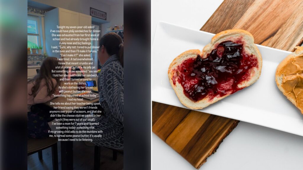 Left: cover still from an Instagram reel by @. Right: toast with jam on a wooden board (Unsplash photo by Freddy G).