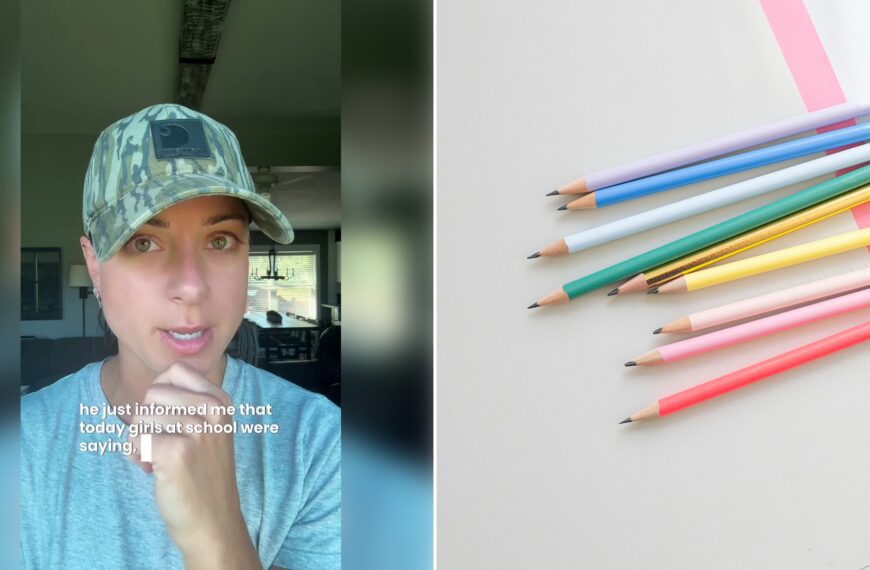 Left: cover still from a TikTok video by @happilyhillary. Right: assorted-color pencils on a white surface (Unsplash photo by Dee).