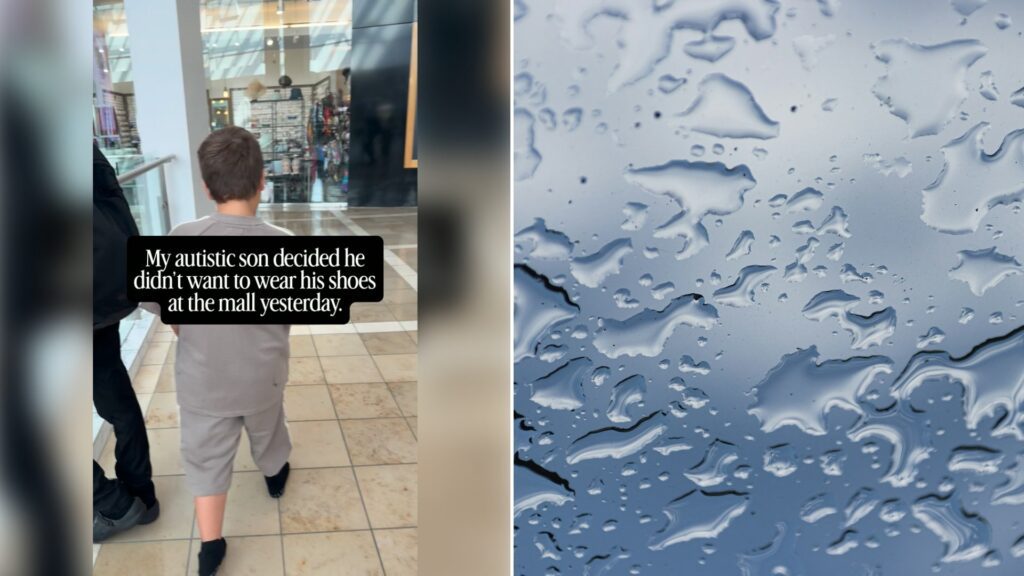 Left: cover still from an Instagram reel by @. Right: water droplets on a glass panel after rain (Unsplash photo by Dan Maisey).