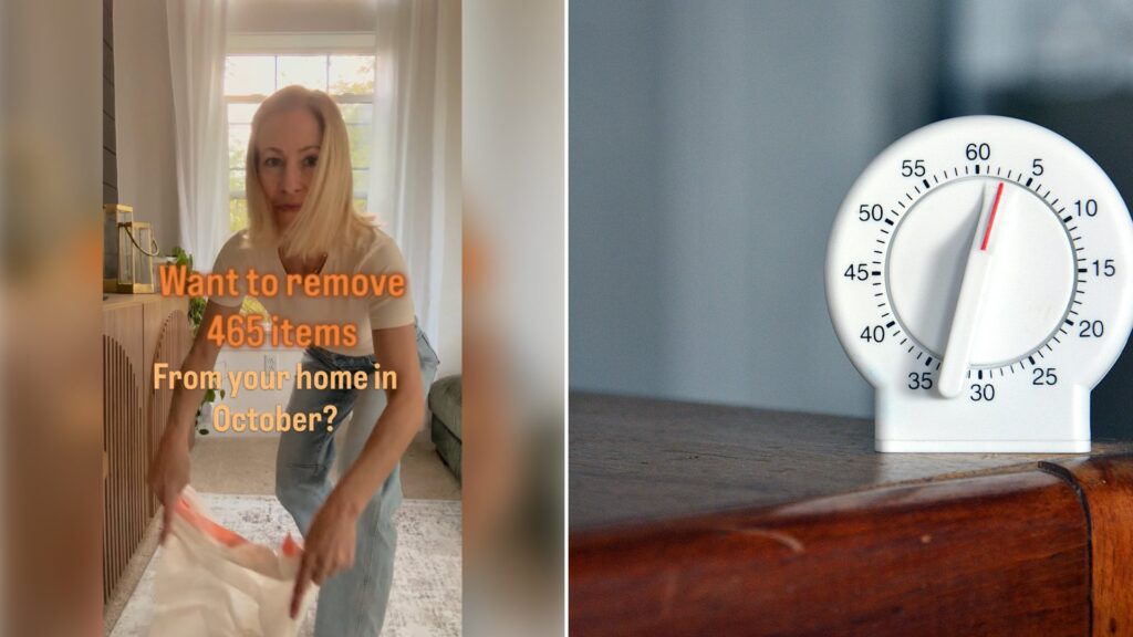 Left: cover still from an Instagram reel by @. Right: A black and white analog kitchen timer (Unsplash photo by Marcelo Leal).