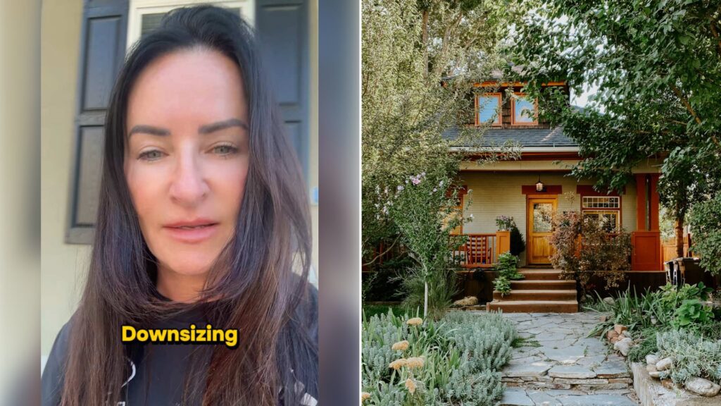 Left: cover still from a TikTok video by @coachstephbritt. Right: A small house with a stone pathway leading to the front door (Unsplash photo by Jamie Hagan).