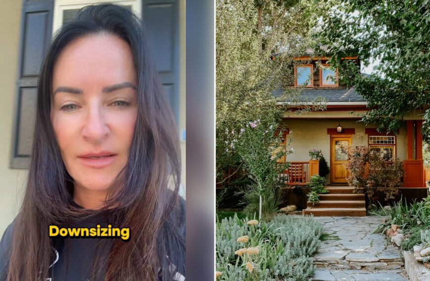 Left: cover still from a TikTok video by @coachstephbritt. Right: A small house with a stone pathway leading to the front door (Unsplash photo by Jamie Hagan).
